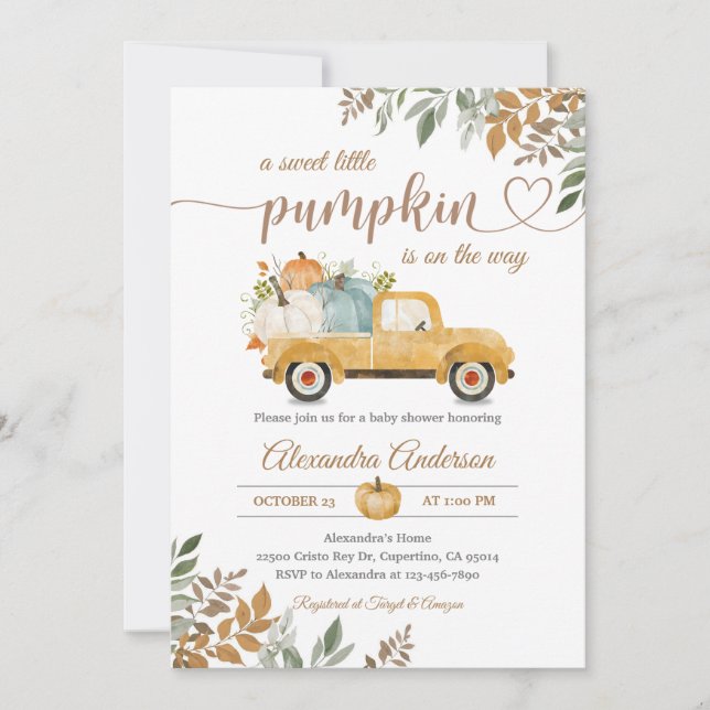 Invitation Petit camion jaune citrouille automne Boho (Devant)
