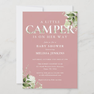 Invitation Petit Camper Dusty Rose Baby shower verdoyant