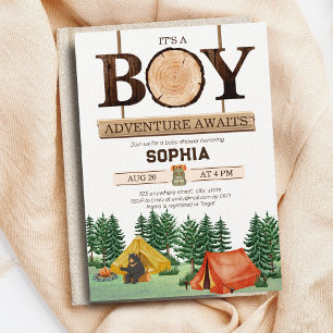 Invitation Petit Camper Rustic Boy Baby shower Woodland