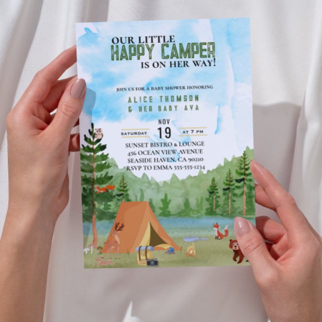Invitation petit camping camping aventure forêt baby shower (camper adventure country outdoor baby shower forest theme animals little happy camper camping lover)