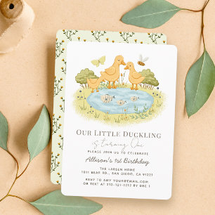 Invitation Petit Caneton Famille de Canards Étang 1er Anniver