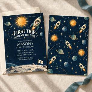 Invitation Petit capitaine espace vintage premier anniversair