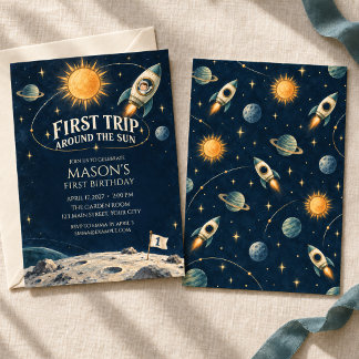Invitation Petit capitaine espace vintage premier anniversair