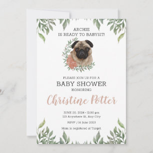 Invitation Petit Carlin Chien Chien Chiot Verdure Garçon Baby