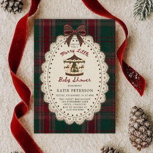 Invitation Petit carrousel à ruban Noël Baby Shower joyeux