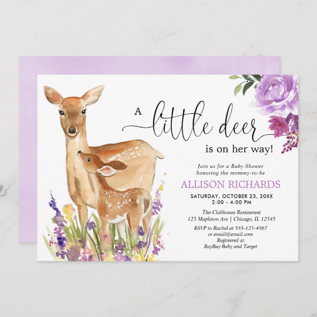 Invitation Petit cerf est en route, mignonne douche pour fill (Devant / Derrière)