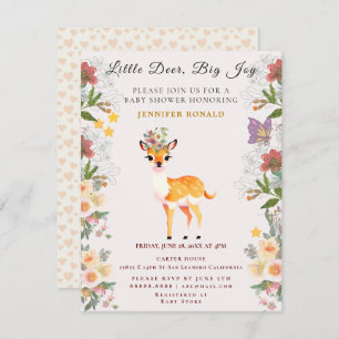 Invitation Petit Cerf, Grande Joie Fleurs Roses et Papillon
