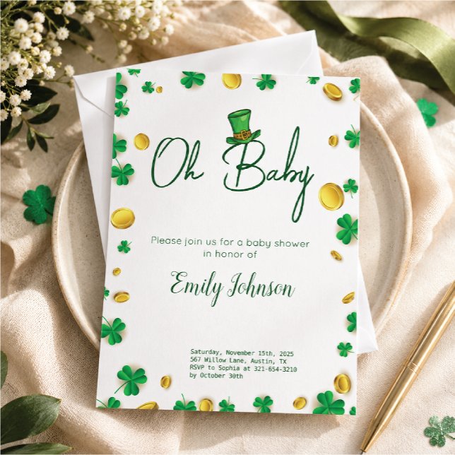 Invitation Petit Chanceux – Baby Shower de la Saint-Patrick  (A little luck, a lot of love! Celebrate your special day with this charming  Day baby shower)