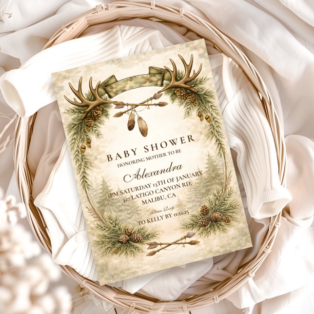 Invitation Petit chasseur Baby Shower en bois (Créateur téléchargé)