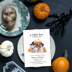 Invitation Petit Chat De Boo En Sorcière Casquette Baby showe