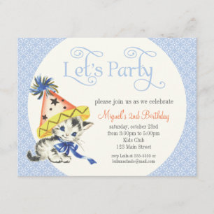 Invitation Petit chat vintage avec la fête d'anniversaire de
