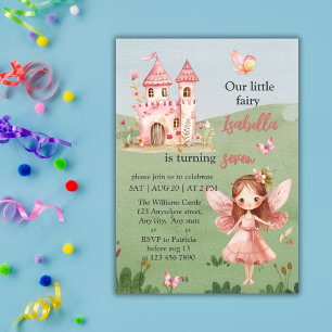 Invitation Petit Château Papillon Rose Fée Tout Âge 