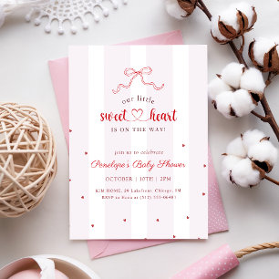 Invitation Petit Chéri en Route Baby Shower Rose Ruban