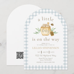 Invitation Petit Chéri En Route Fête Prénatale Bébé Bleu QR