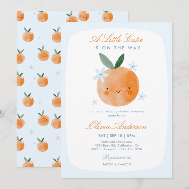 Invitation Petit Chéri, Fête de Bébé Garçon Citron Orange  (Devant / Derrière)