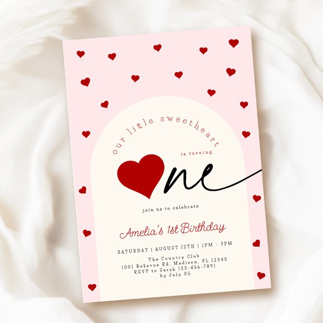 Invitation Petit chéri rose rouge 1er anniversaire (Créateur téléchargé)