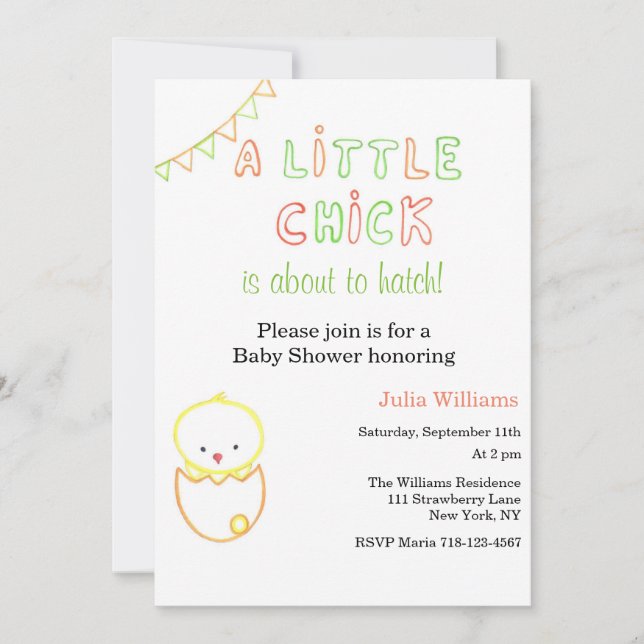 Invitation Petit Chick Sur Le Point De Hatch Baby shower Invi (Devant)