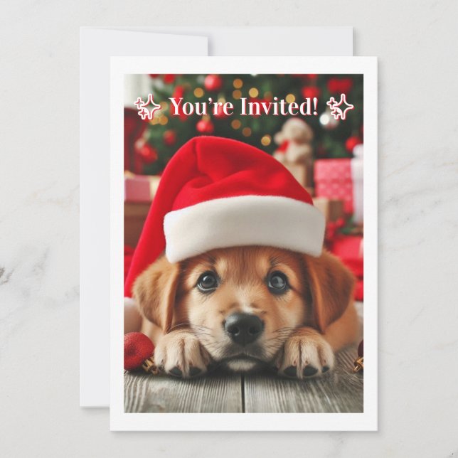 Invitation Petit Chien Assistant du Père Noël (Devant)