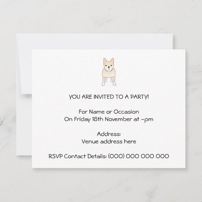 Invitation Petit Chien. Pale Cream French Bulldog. (Devant)