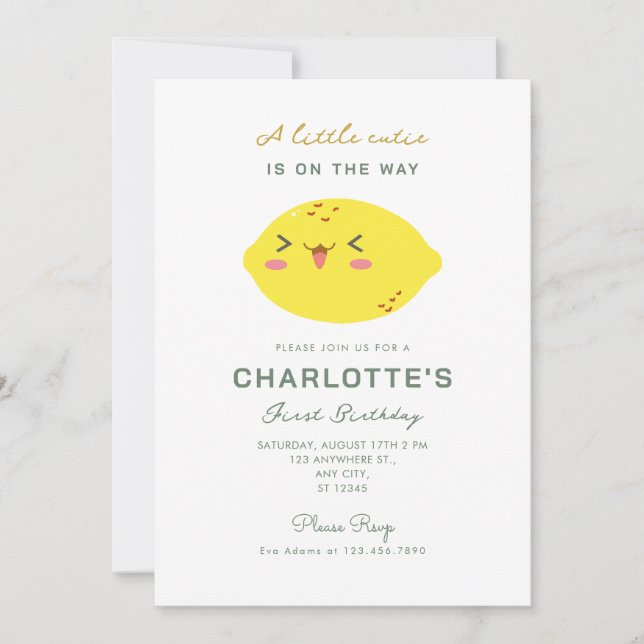 Invitation Petit Citron Citrus Cutie Premier anniversaire (Devant)