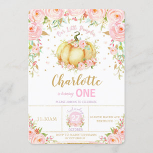 Invitation Petit Citrouille 1er anniversaire fille rose flora