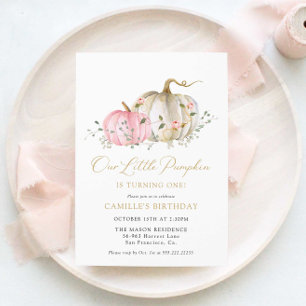 Invitation Petit Citrouille 1er anniversaire Pink Floral Invi