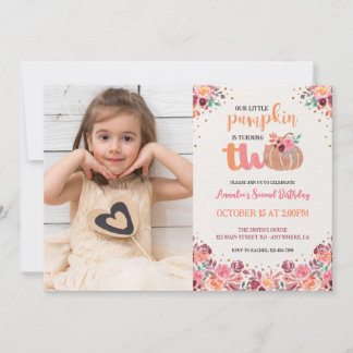 Invitation Petit Citrouille 2e Anniversaire Photo Bohème Flor