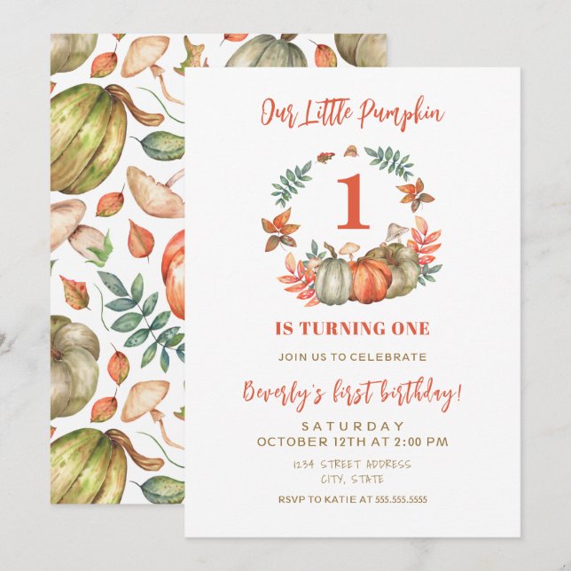 Invitation Petit Citrouille à un automne 1er anniversaire (Devant / Derrière)