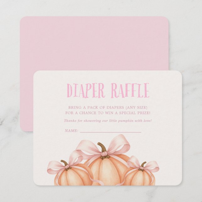 Invitation Petit Citrouille, arc rose, tombole de couche Coqu (Devant / Derrière)