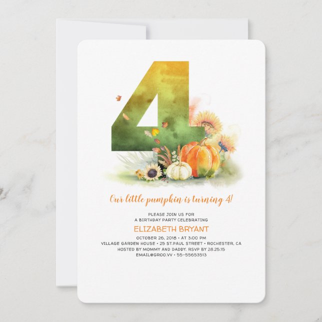 Invitation Petit Citrouille Automne 4e anniversaire Invitatio (Devant)