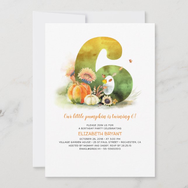 Invitation Petit Citrouille Automne 6e anniversaire Invitatio (Devant)
