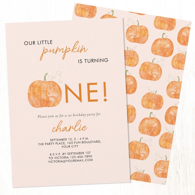 Invitation Petit Citrouille Automne automne 1er anniversaire (Pumpkin first 1st personalized autumn fall birthday party invitation)