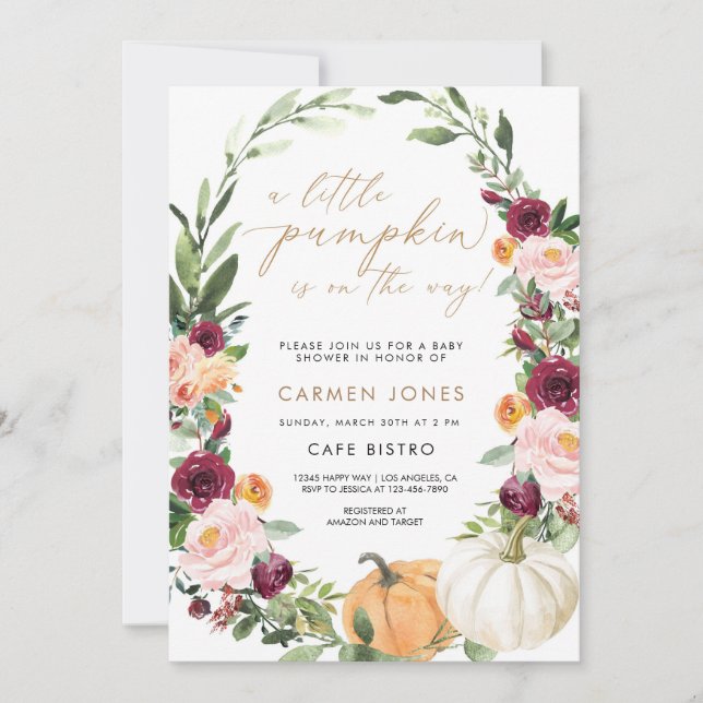 Invitation Petit Citrouille Automne Baby shower d'automne Inv (Devant)