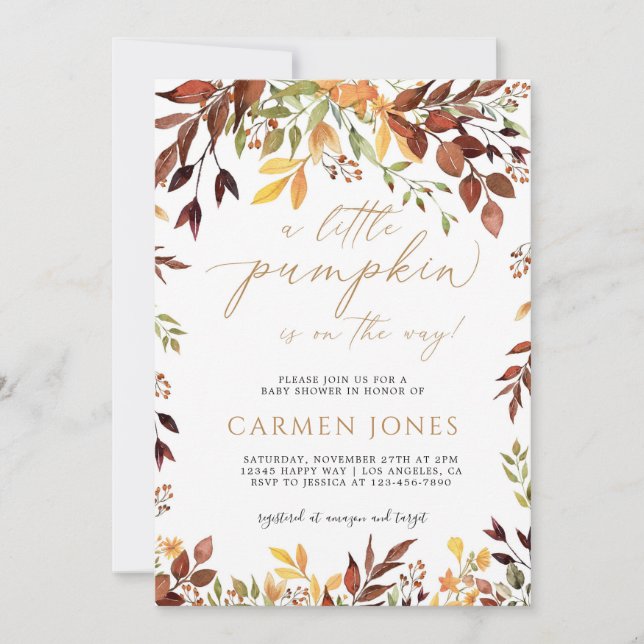 Invitation Petit Citrouille Automne Baby shower d'automne Inv (Devant)