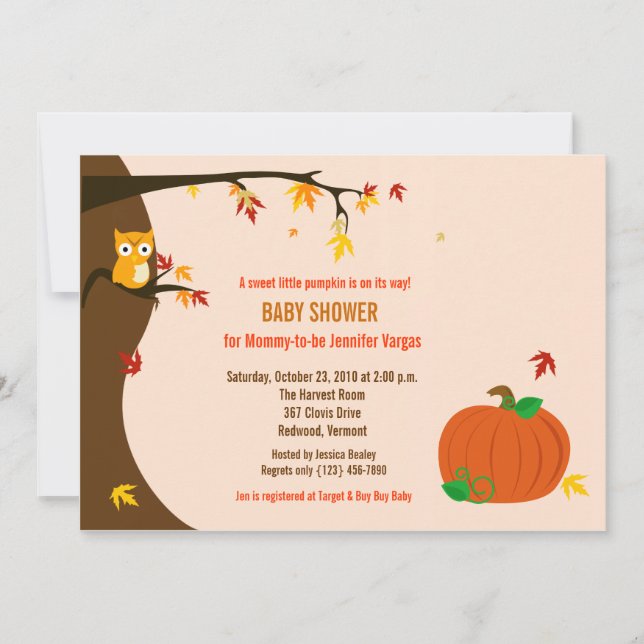 Invitation Petit Citrouille Automne Baby shower d'automne Inv (Devant)