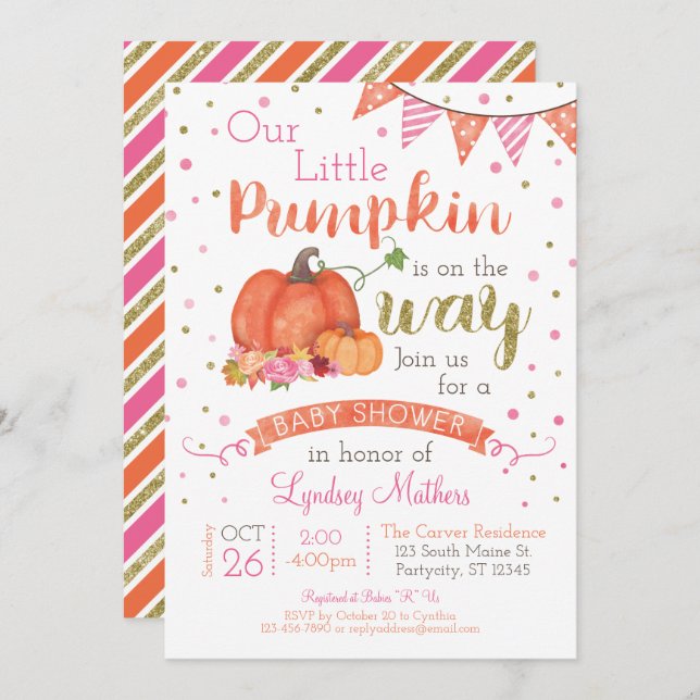 Invitation Petit Citrouille Automne Baby shower d'automne Inv (Devant / Derrière)