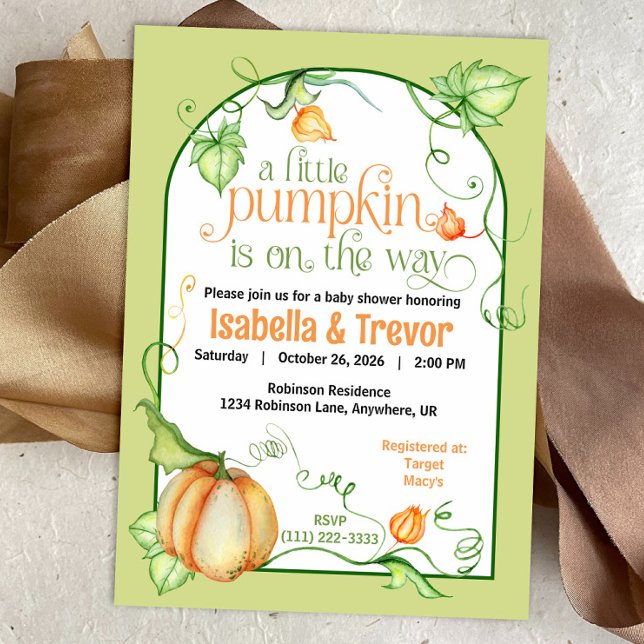 Invitation Petit Citrouille Automne Baby shower neutre genre (Little Pumpkin on the Way Autumn Baby Shower Fairytale Invitation)
