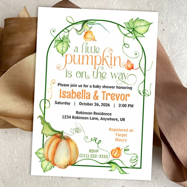 Invitation Petit Citrouille Automne Baby shower neutre selon  (Little Pumpkin Fall Baby Shower Fairytale Invitation)