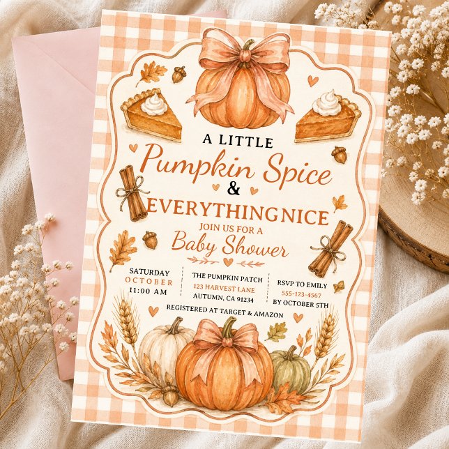 Invitation Petit Citrouille Automne Bâtons Cinnamon Tarte bow (Créateur téléchargé)