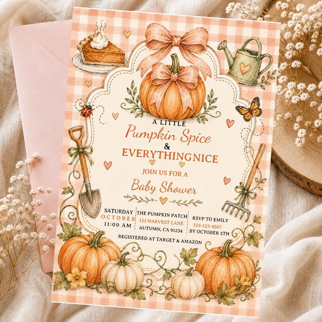 Invitation Petit Citrouille Automne Bâtons Cinnamon Tarte bow (Créateur téléchargé)