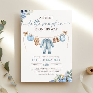 Invitation Petit Citrouille Automne Blue Floral Boy Baby show