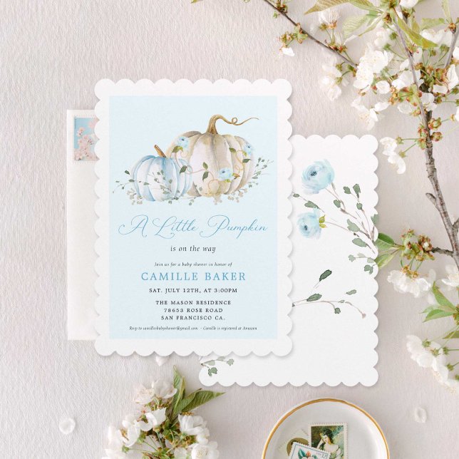 Invitation Petit Citrouille Automne Boy Baby shower Invitatio (A little Pumpkin Boy Autumn Baby Shower Invitation)