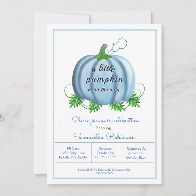 Invitation Petit Citrouille  Automne Citrouille Baby Boy Baby (Devant)