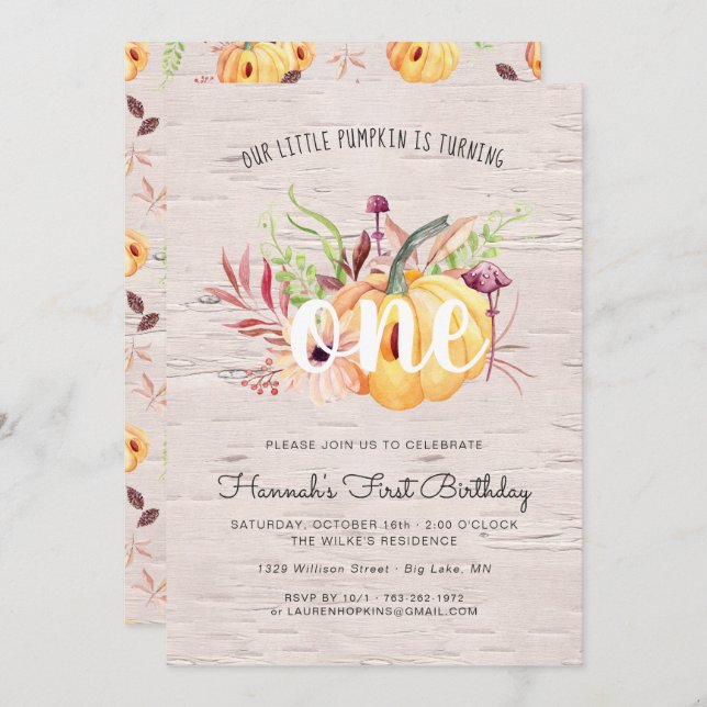 Invitation Petit Citrouille Automne Fête d'anniversaire Invit (Devant / Derrière)