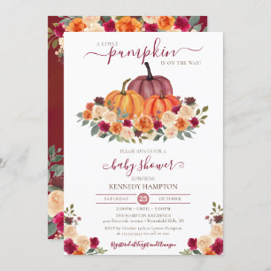 Invitation Petit Citrouille Automne Floral Baby shower d'auto