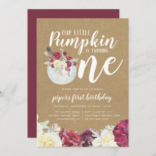Invitation Petit Citrouille Automne Floral Premier anniversai