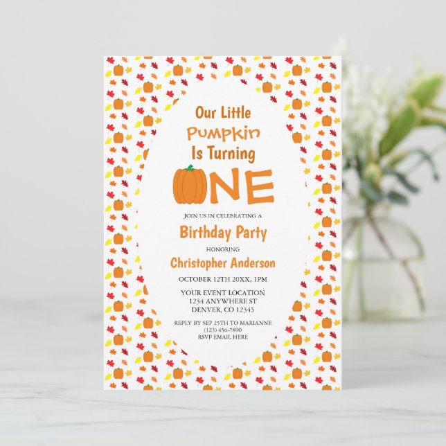 Invitation Petit Citrouille Automne part 1er anniversaire (Debout devant)