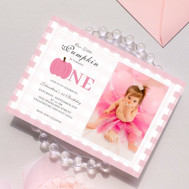 Invitation Petit Citrouille Automne Pastel Rose 1er Anniversa (Créateur téléchargé)
