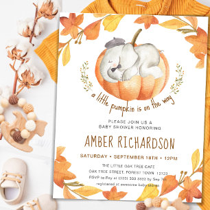 Invitation Petit Citrouille Autumn Elephant Baby shower garço