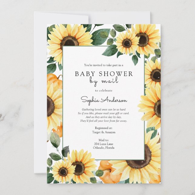 Invitation Petit Citrouille avec Baby shower de tournesols pa (Devant)